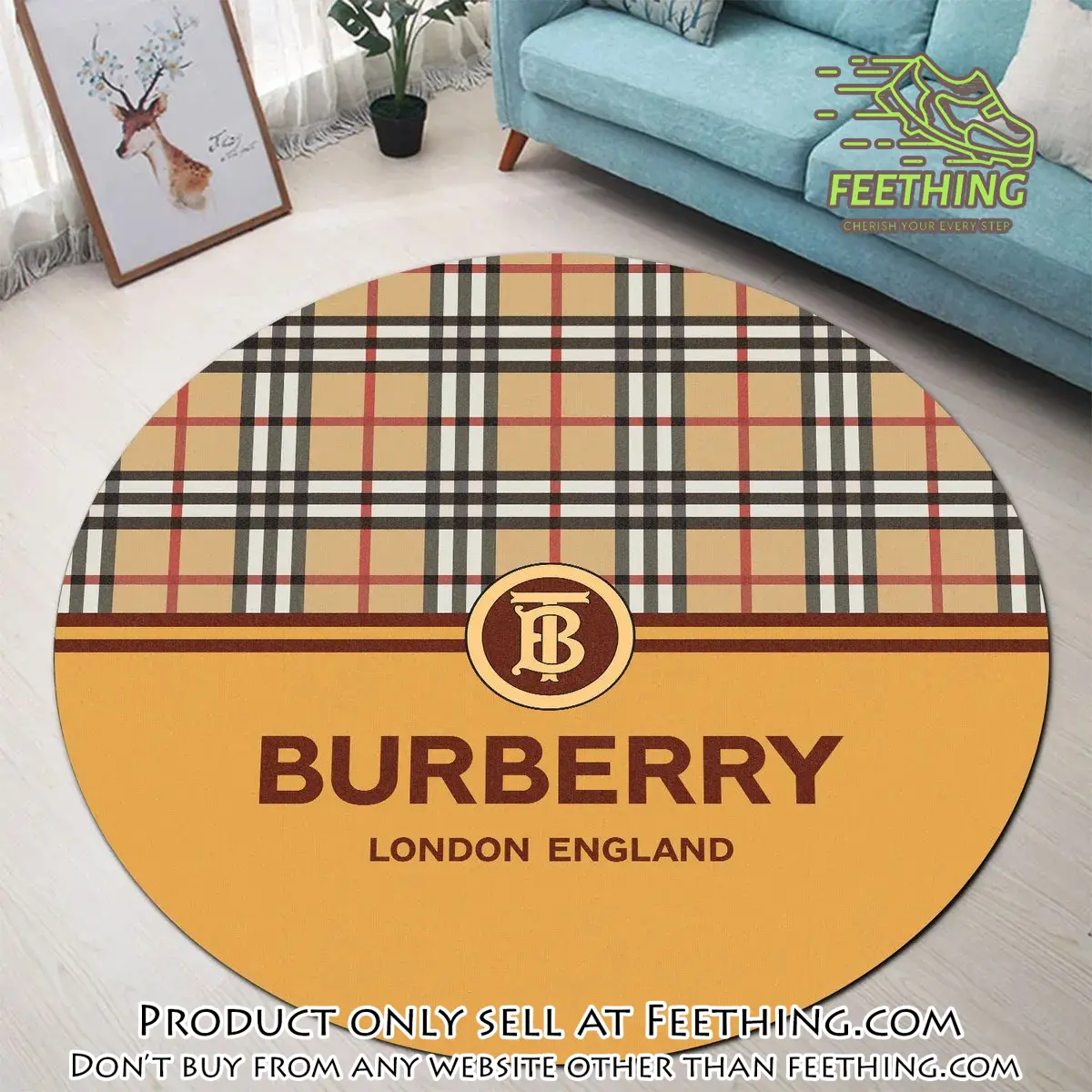 Burberry london england orange luxury brand fashion round rug carpet home decor special gift ft4406198